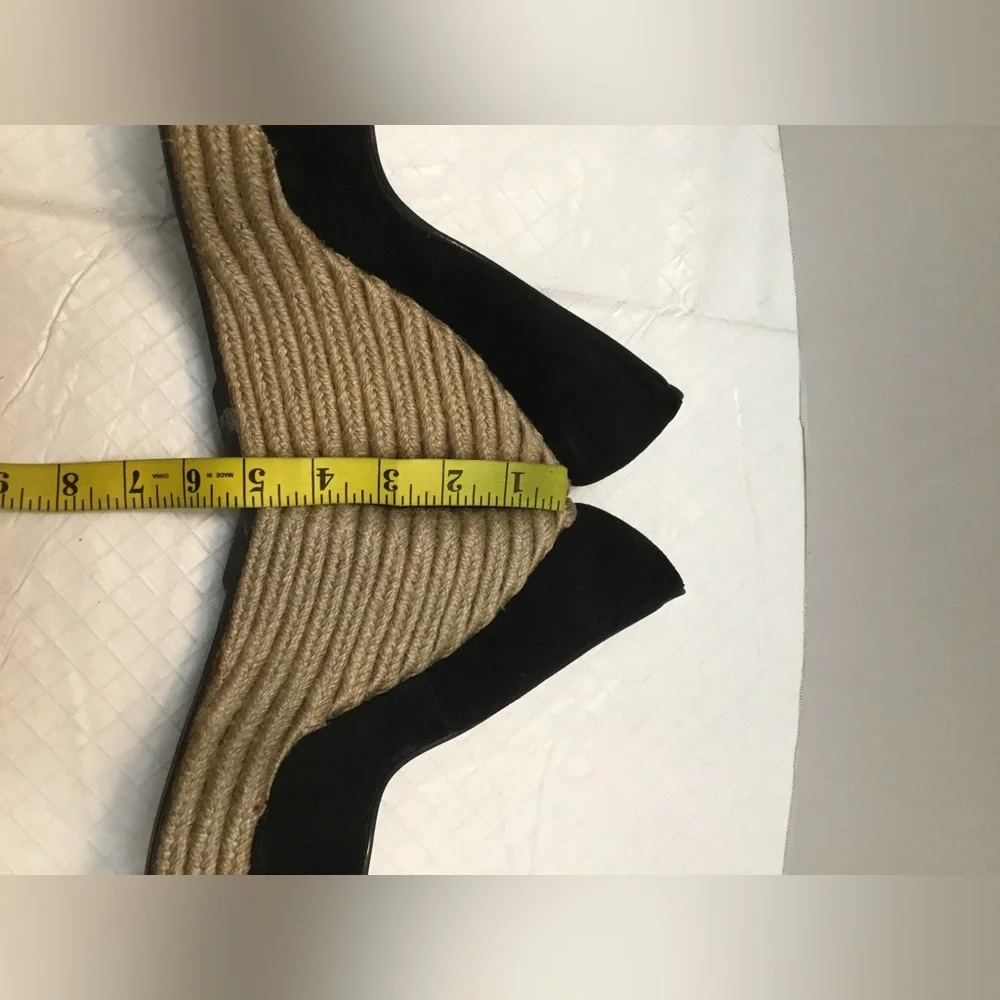 Theory Black Espadrille Wedge Pumps